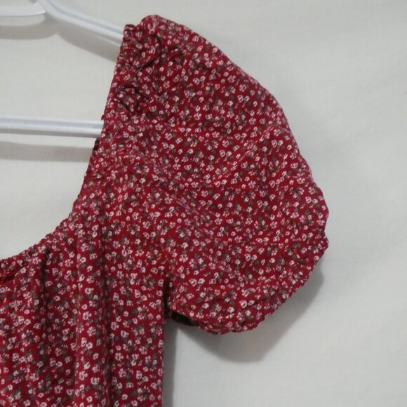 HOLLISTER CALIFORNIA - Regular | xs | Red Floral Puff Sleeve Mini Dress - Picture 5 of 14